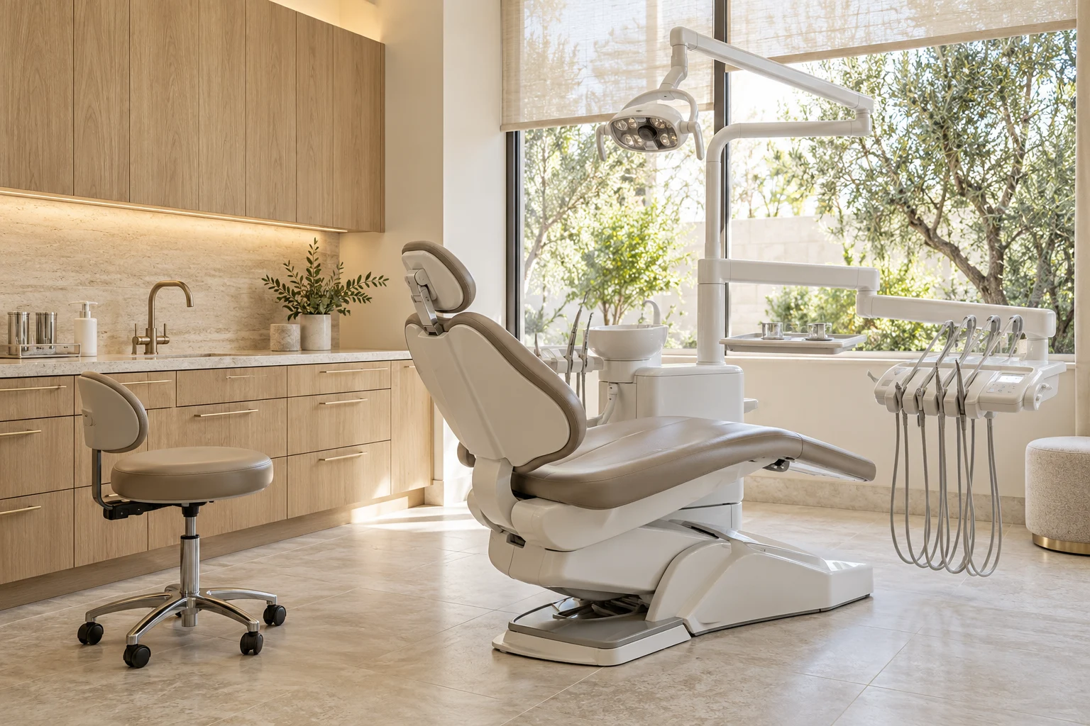 Phòng điều trị với ghế nha khoa và thiết bị chuyên dụng, phòng khám răng Maison Dental